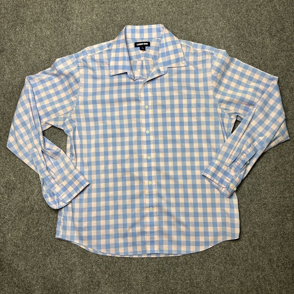 Lands End Traditional Fit Mens Long Sleeve Blue Pink Button Shirt 16-16.5 Large - Picture 7 of 7